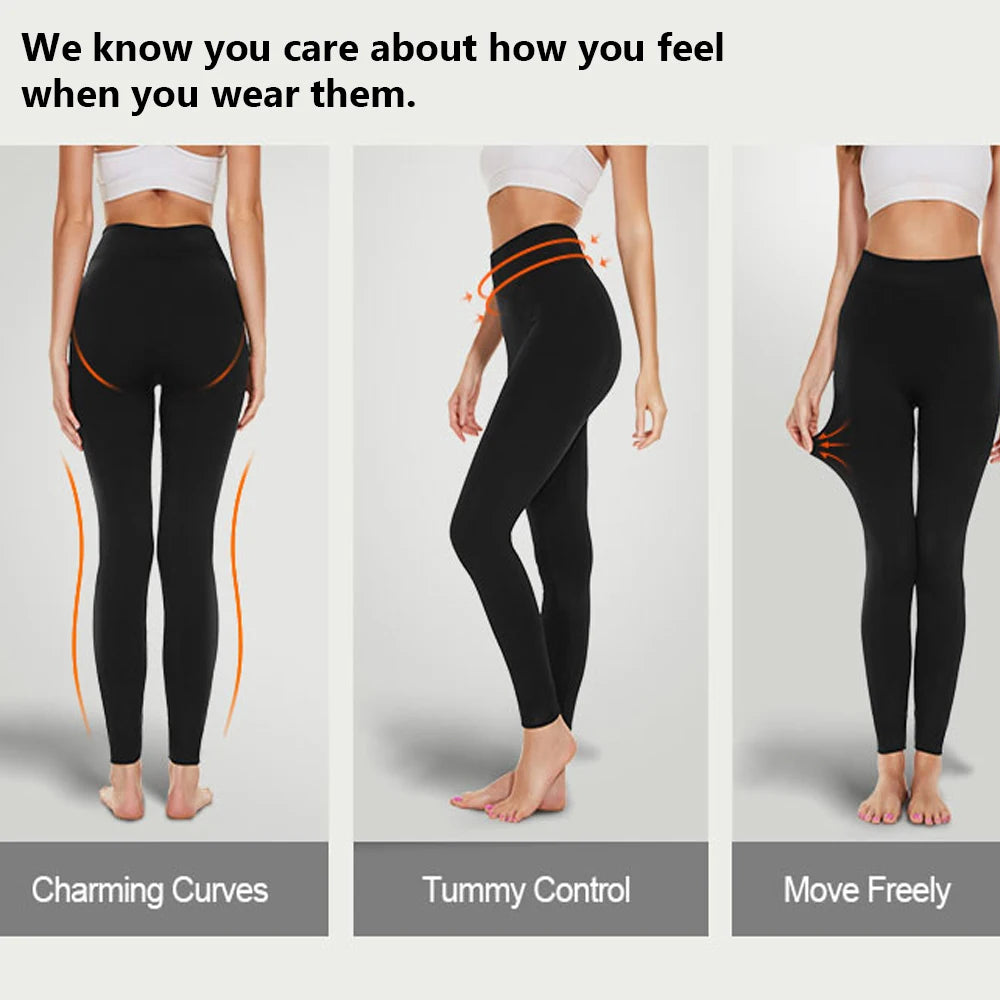 Women Winter Leggings Warm Leggins High Waist Tummy Control Body Shaper Walking Skiing Pants Stretchy Black Women Leggings