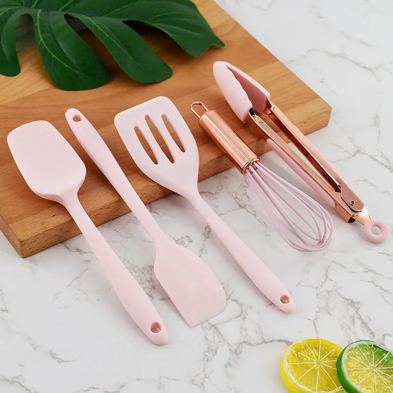 Silicone Scraper Oil Brush Egg Whisk Spatula Silicone Cooking Utensil Multipurpose Kitchen Cake Tool Set Kitchenware Pink