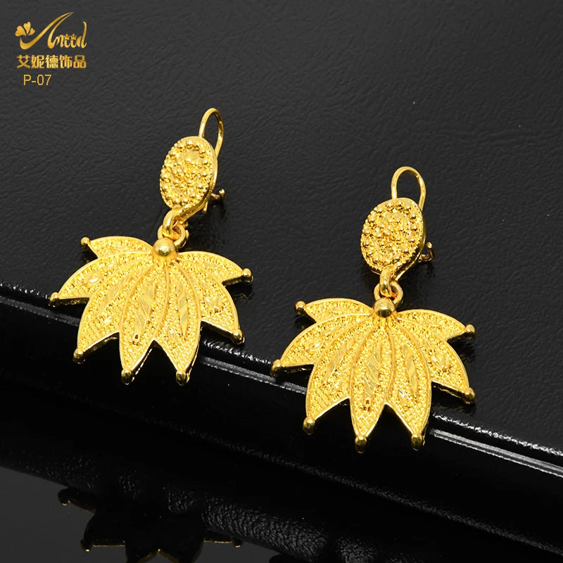 Nigerian Luxury Women Necklace African Jewelry Sets Dubai Indian Female Wedding Party Gift Gold Color Earrings For Jewellery Set