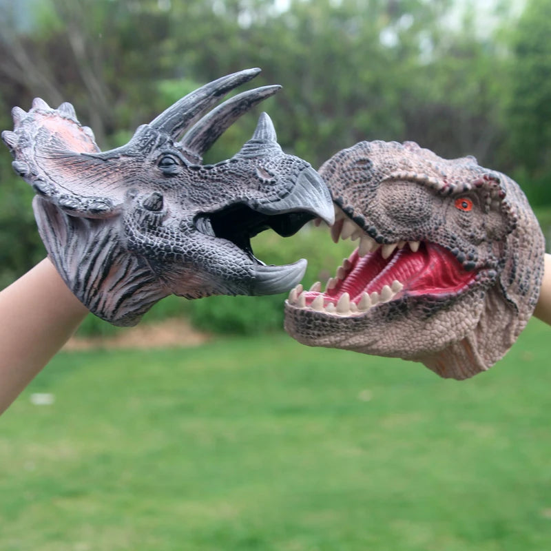 Soft vinyl rubber dinosaur head hand puppet figure children's toy gloves model gift children small dinosaur set of toy gloves