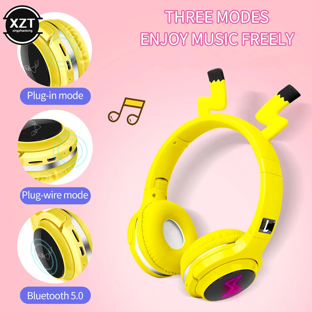 Cute Bluetooth 5.0 Headset 7 Colors LED Light Headphones Wireless For Kids Children Gift SD Card 3.5mm Audio Cable Headphone