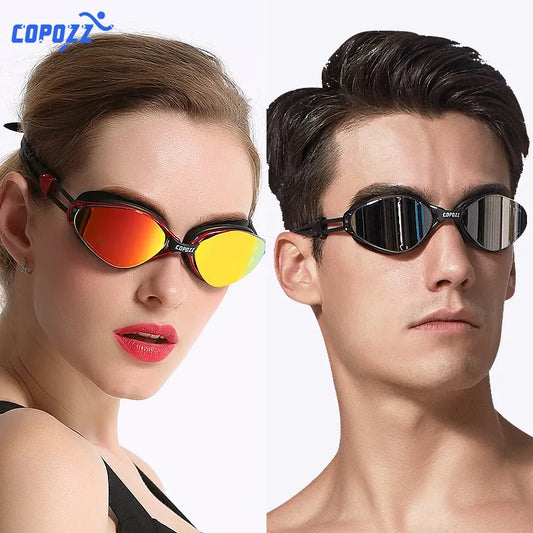 copozz high-definition waterproof anti-fog anti-ultraviolet plating flat swimming goggles comfortable shockproof men women