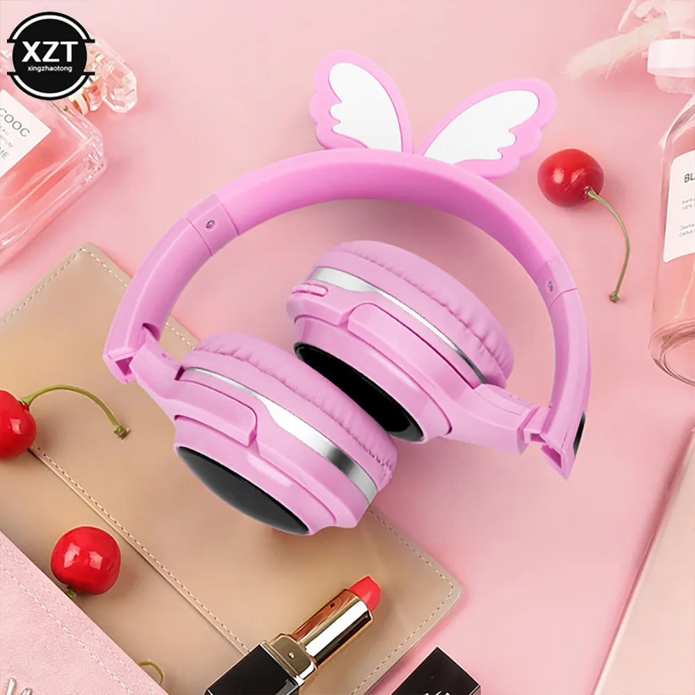 Cute Bluetooth 5.0 Headset 7 Colors LED Light Headphones Wireless For Kids Children Gift SD Card 3.5mm Audio Cable Headphone