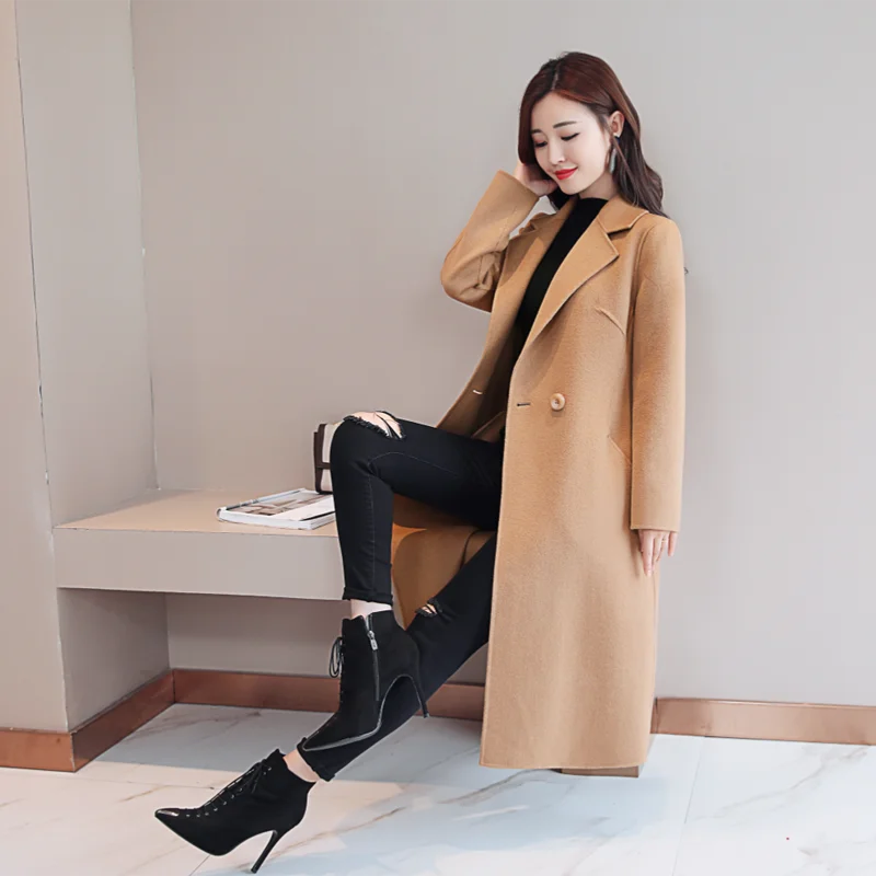 2022 New Thick Woolen Coat Women's New Autumn Long Loose Coat Female Warm Winter Single Breasted Overcoat Red Fashion 25