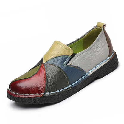 Women Leather Loafers Slip on Sewing Flat Shoes Platform Ladies Patchwork Fashion Casual Female Comfort Shoes PU Leather Flats