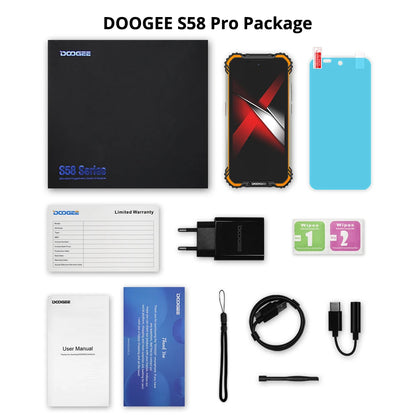 DOOGEE S58 Pro Waterproof Rugged Phone IP68/IP69K  5180mAh Smart Phone 5.71"FHD+Display 6GB+64GB Android 10 NFC Smartphone