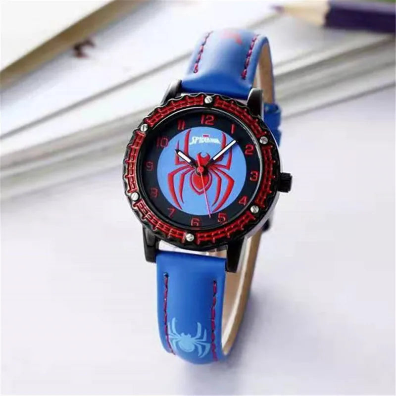 Spiderman Watches Boys Avenger Alliance Animation Cartoon Captain America Children Watch Leather Students Iron man Clock