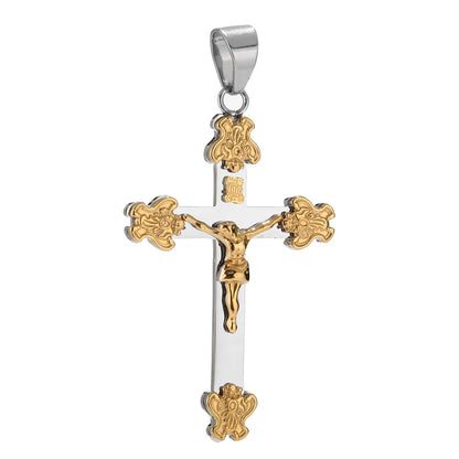 10 Style Stainless Steel Cross Necklace For Men Byzantine  Catholic Crucifix Pendant Male Punk Rock Ornaments Pendant