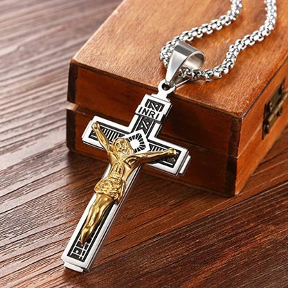 Men and Women New Retro Personality Creative Design Jesus Cross Amulet Pendant Rock Casual Gift Catholic Christian Necklace