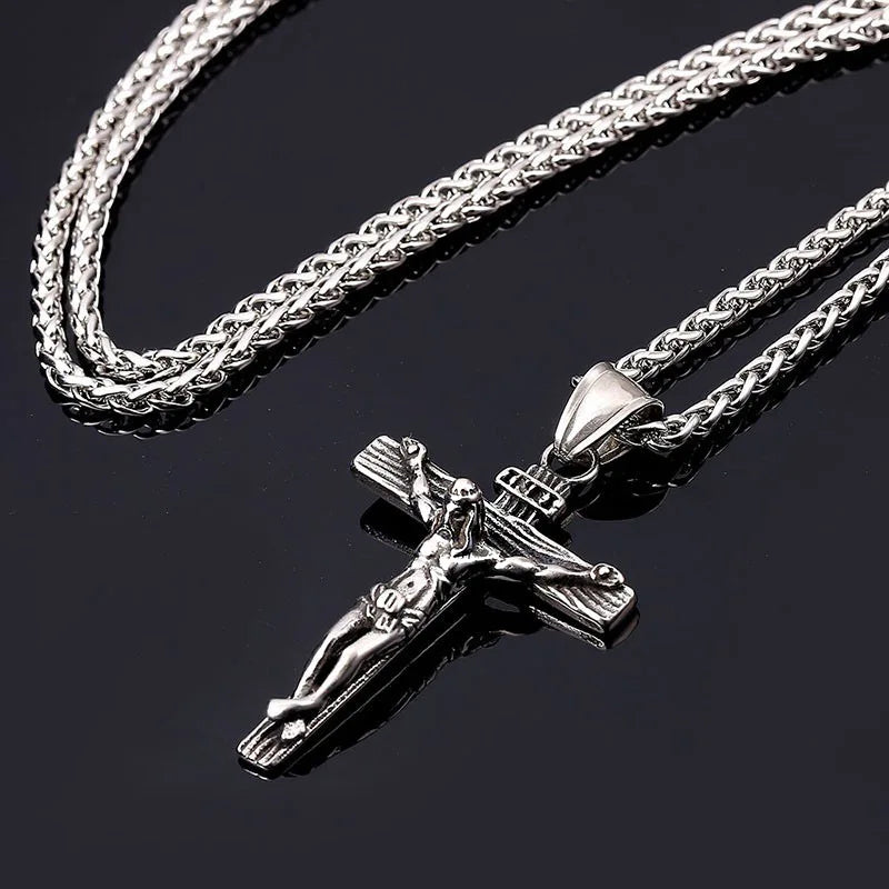 Fashionable Simple And Wild Trend Easter Jesus Cross Pendant Necklace Christian Character Necklace Best Gift For Men And Women