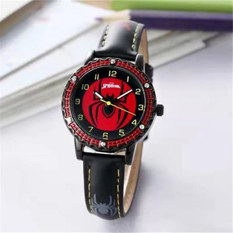 Spiderman Watches Boys Avenger Alliance Animation Cartoon Captain America Children Watch Leather Students Iron man Clock