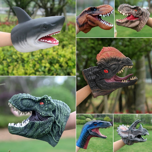 Soft vinyl rubber dinosaur head hand puppet figure children's toy gloves model gift children small dinosaur set of toy gloves