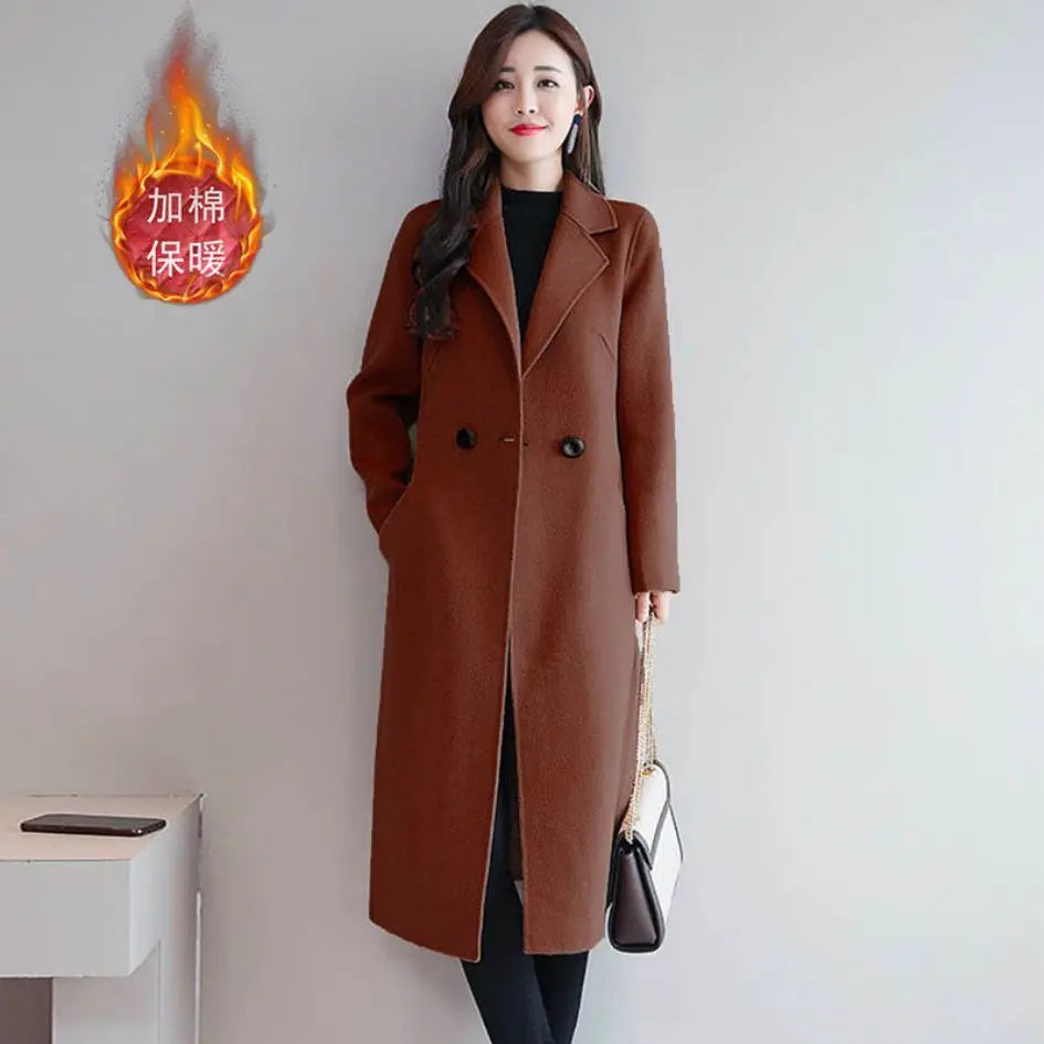 2022 New Thick Woolen Coat Women's New Autumn Long Loose Coat Female Warm Winter Single Breasted Overcoat Red Fashion 25