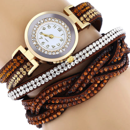 Women  Fashion Rhinestones Faux Leather Braid Analog Clock Quartz Bracelet Wrist Watch gift New Ladies Dress Watches Gift Luxury