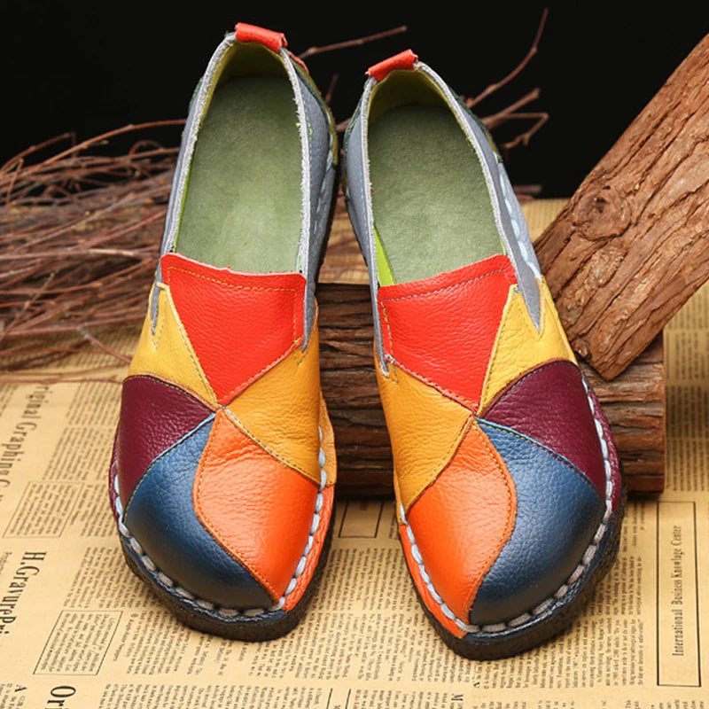 Women Genuine Leather Flats Ballet Shoes Cut Out Leather Breathable Moccasins Women Boat Shoes Ballerina Ladies Casual Shoes