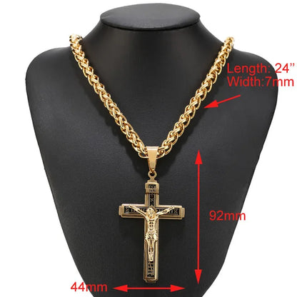 High Quality Stainless Steel Gold Tone Multilayer Cross Christ Jesus Pendant Necklace Chains For Men Jewelry Gift