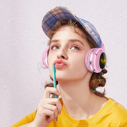 Cute Angel Wings Kids Bluetooth 5.0 Headset 7 Colors LED Headphones support SD Card Audio Cable Headphone for Boy Girl Gift