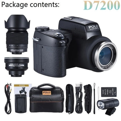 2021 Digital Camera Professional POLO D7200 Full HD DSLR 1920*1080 Video Support SD Card Wide Lens Portable Bag As Gift