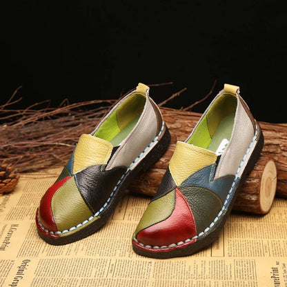 Women Leather Loafers Slip on Sewing Flat Shoes Platform Ladies Patchwork Fashion Casual Female Comfort Shoes PU Leather Flats