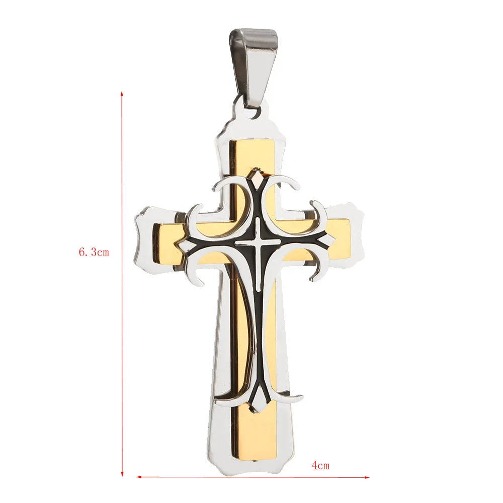 10 Style Stainless Steel Cross Necklace For Men Byzantine  Catholic Crucifix Pendant Male Punk Rock Ornaments Pendant