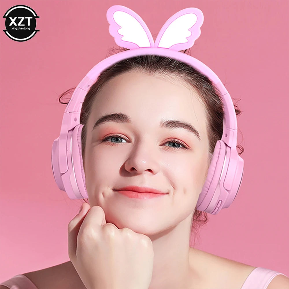 Cute Bluetooth 5.0 Headset 7 Colors LED Light Headphones Wireless For Kids Children Gift SD Card 3.5mm Audio Cable Headphone