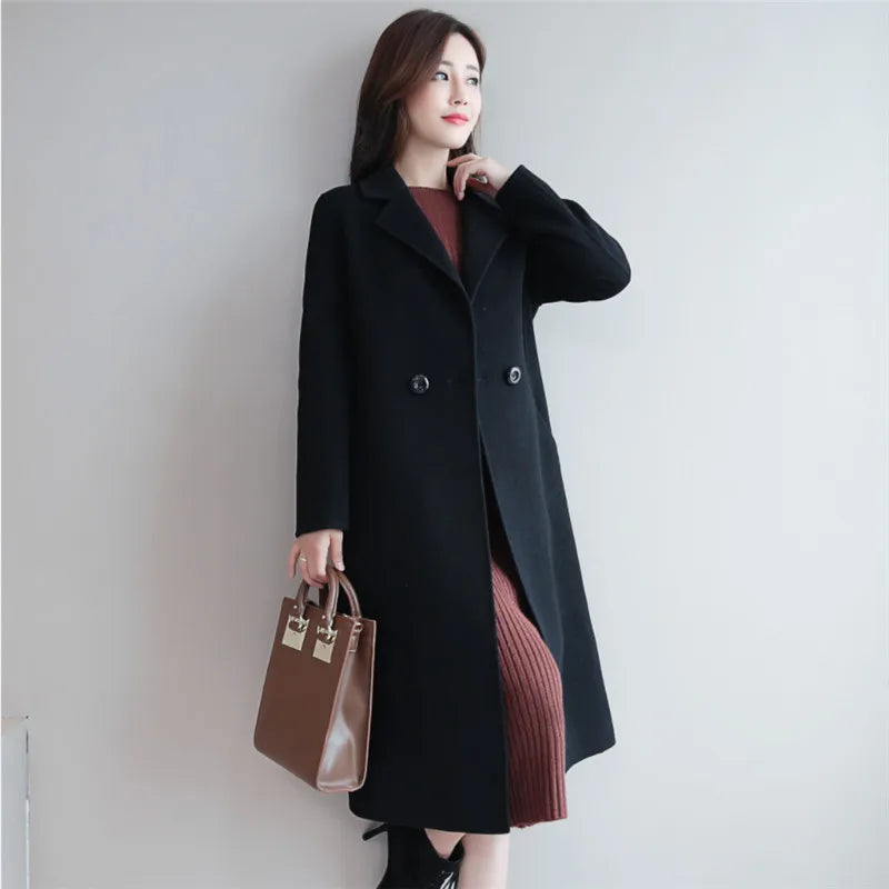 2022 New Thick Woolen Coat Women's New Autumn Long Loose Coat Female Warm Winter Single Breasted Overcoat Red Fashion 25