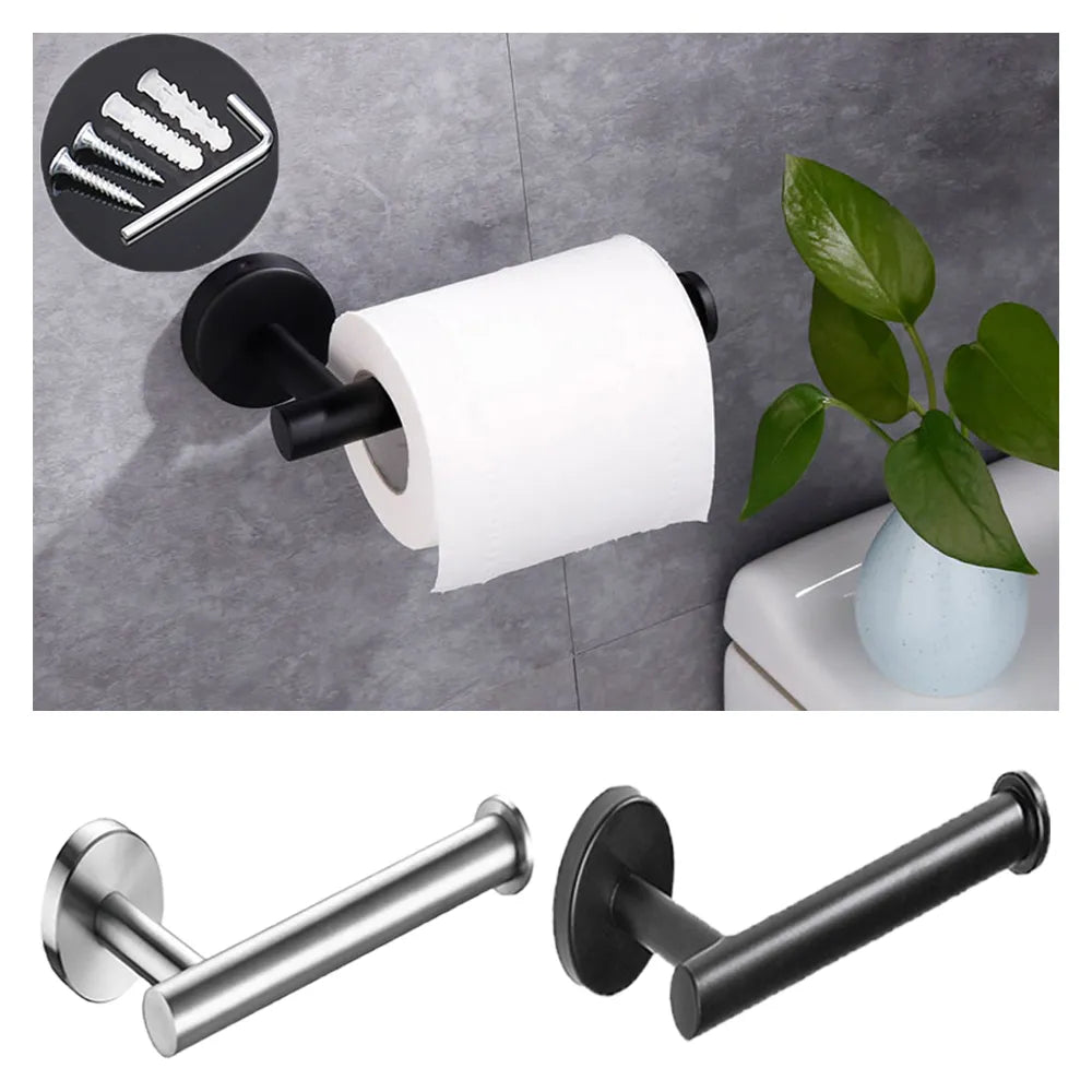 No Drill Toilet Paper Holder SUS304 Wall Mount Punch Stainless Steel Towel Bar Ring Tissue Roll Dispenser For Bathroom Kitchen