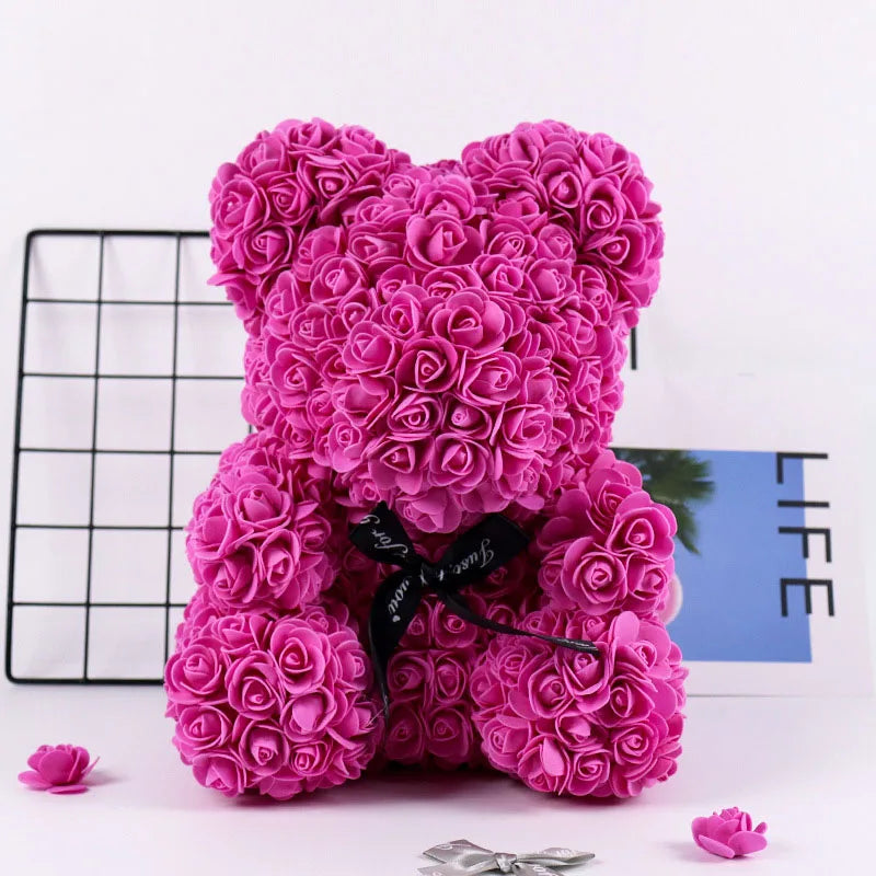 20cm Immortal Rose Bear New Year Gift for Girlfriend Valentine's Day Creative Simulation Flower PE Foam Rose Bear Wedding Decor