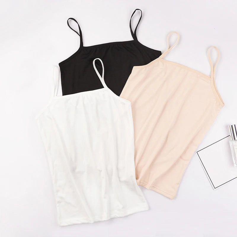 1-3PCS Summer Sexy Strap Camisoles Girl Cotton Sleeveless Vest Solid Color Top All-match Base Vest Tops Women's Intimates Tanks