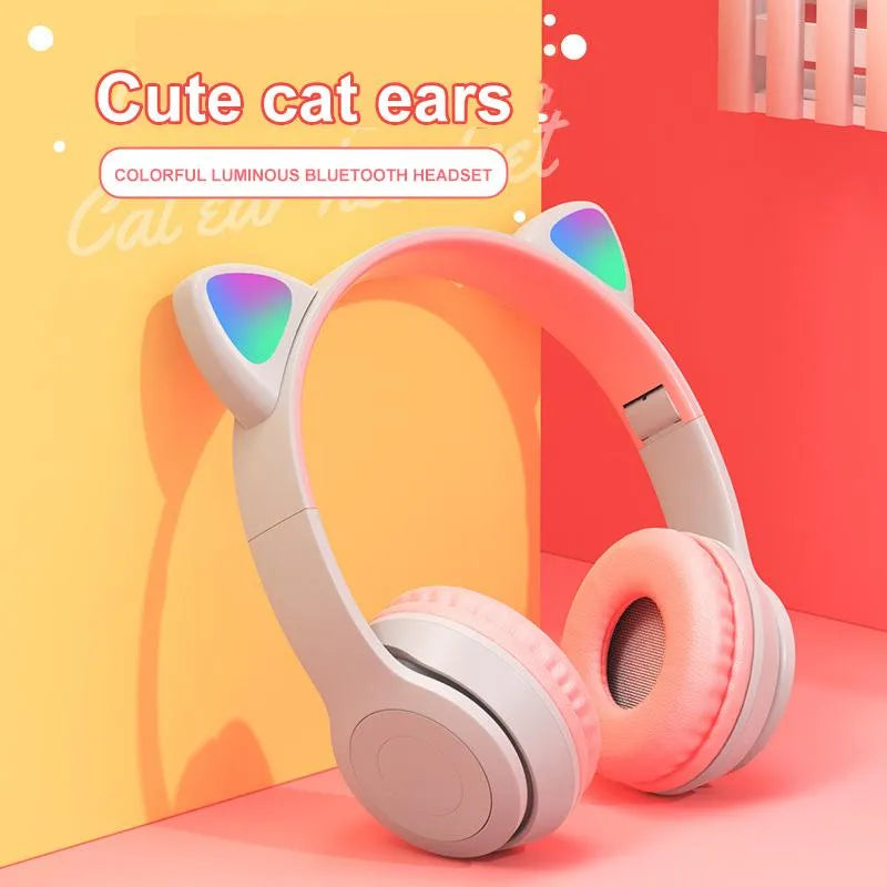 P47 Wireless Headphone Cat Ear With Mic Bluetooth Earphone Stereo Bass Helmets Children Girl Gift Earbuds PC Phone Headset Gamer