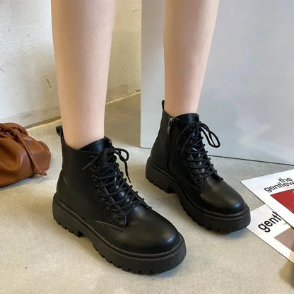 2023 Brand Shoes Female Winter Women's Boots Classics Ankle Boots Women Solid Side Zip Round Toe Lace Up Square Heel Shoes Women