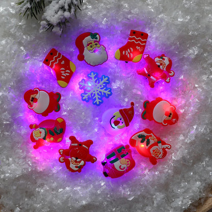 5pcs Christmas LED Luminous Ring Brooch Glowing Santa Claus Snowmen Christmas Party Decorations Kids New Year Navidad Gifts