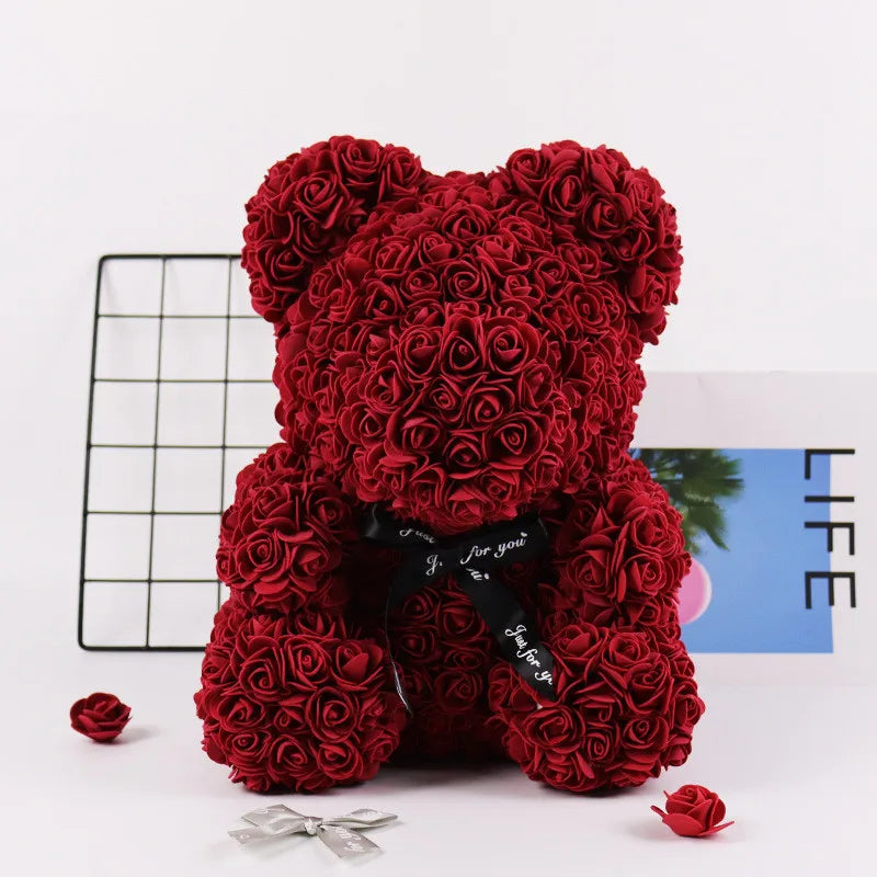 25cm Rose Bear Artificial Flowers Girlfriend Anniversary Christmas Valentine's Day Gift Birthday Present For Wedding Party