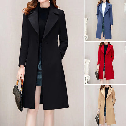 Fashion Women Winter Wool Blends Jacket Coat Midi Length Loose Solid Color Cardigan Pockets Thermal Single Button Lady Overcoat