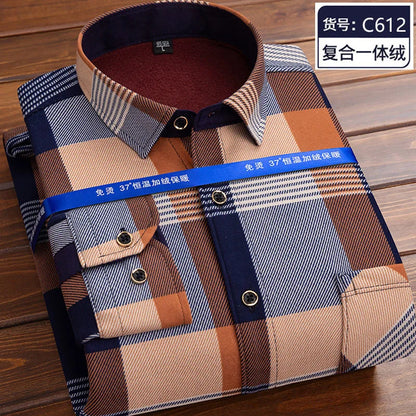 2023 Autumn and Winter New Fashion Trend Plaid Shirt Men's Casual Comfort Plus Fleece Thick Warm High Quality Long Sleeve Shirt