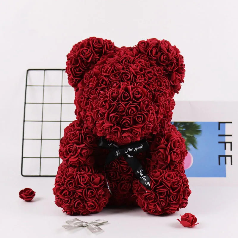 20cm Immortal Rose Bear New Year Gift for Girlfriend Valentine's Day Creative Simulation Flower PE Foam Rose Bear Wedding Decor