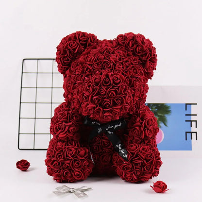 20cm Immortal Rose Bear New Year Gift for Girlfriend Valentine's Day Creative Simulation Flower PE Foam Rose Bear Wedding Decor