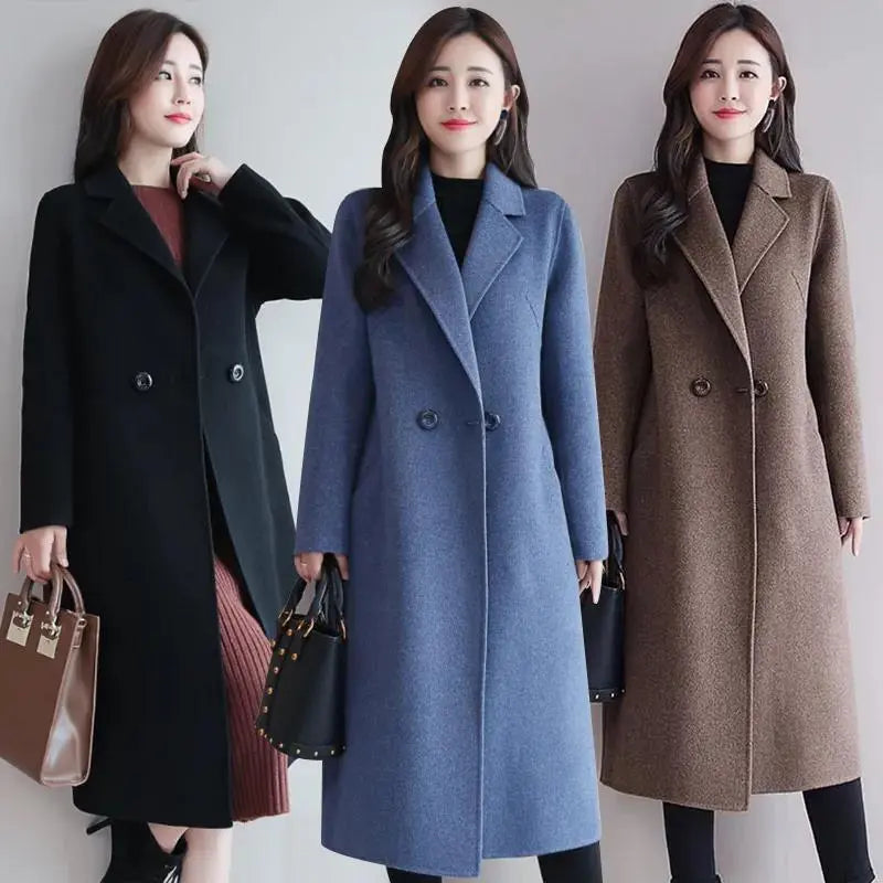 2022 Autumn Winter New Fashion Wool Coat Women Luxury Brand Long Loose Double Breasted Very Warm Wool Coat Elegant Plus Size 3XL