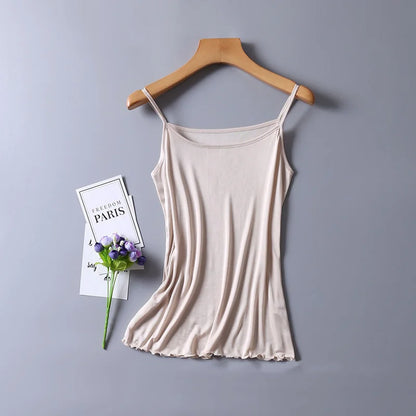 NEW Summer 100% Natural Mulberry Silk Strap Top Women Halter U Neck Solid Cami Vest Sleeveless Silk Tank Tops Ladies Camisole