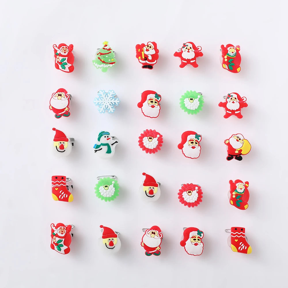 5pcs Christmas LED Luminous Ring Brooch Glowing Santa Claus Snowmen Christmas Party Decorations Kids New Year Navidad Gifts