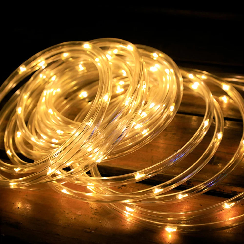 Solar Rope Light 8 Modes Rope String Light Outdoor Tube Fairy Light Waterproof Christmas Garland Light For Garden Patio Decor