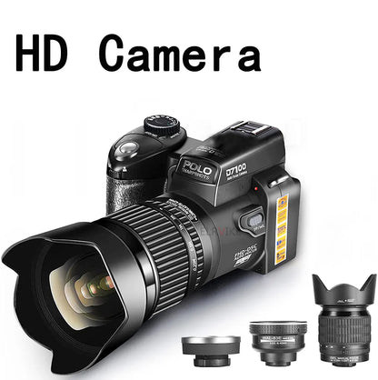 DSLR Camera HD Digital Camera POLO D7100 33Million Pixel Auto Camera Semi Professional Camera 24X Optical Zoom Three Lens Video