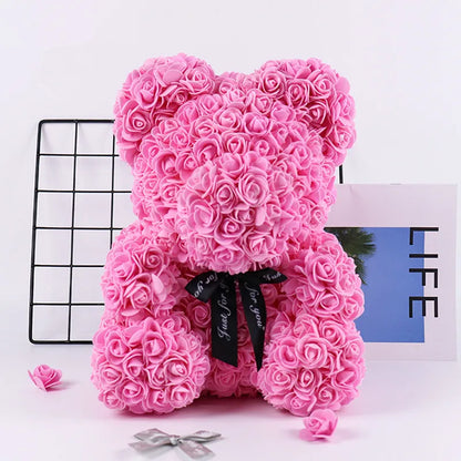 25cm Rose Bear Artificial Flowers Girlfriend Anniversary Christmas Valentine's Day Gift Birthday Present For Wedding Party