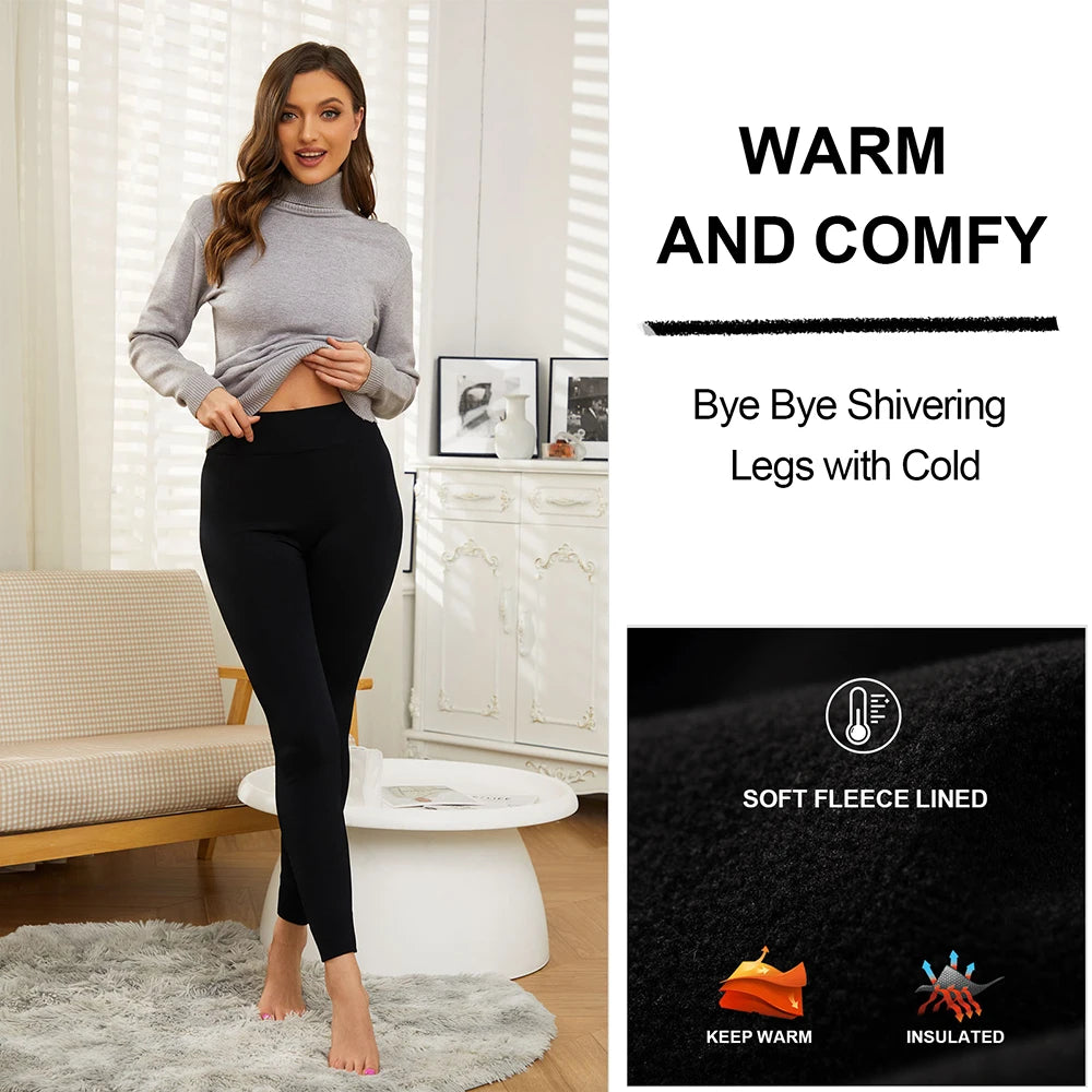 Women Winter Leggings Warm Leggins High Waist Tummy Control Body Shaper Walking Skiing Pants Stretchy Black Women Leggings