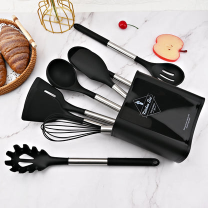 Silicone Kitchenware Set Cookware Heat Resistant Spatula Shovel Soup Spoon Stainless Steel Handle Non-stick Kitchen Accessories