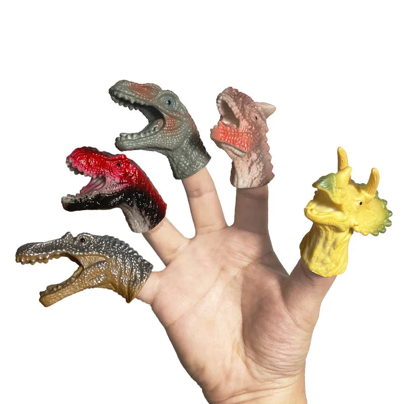 5pcs Finger Dinosaur Puppet Toys Battle Role Play Toy Velociraptor Mini Hand Animal Model Doll Soft Rubber Gloves Gifts for Boys