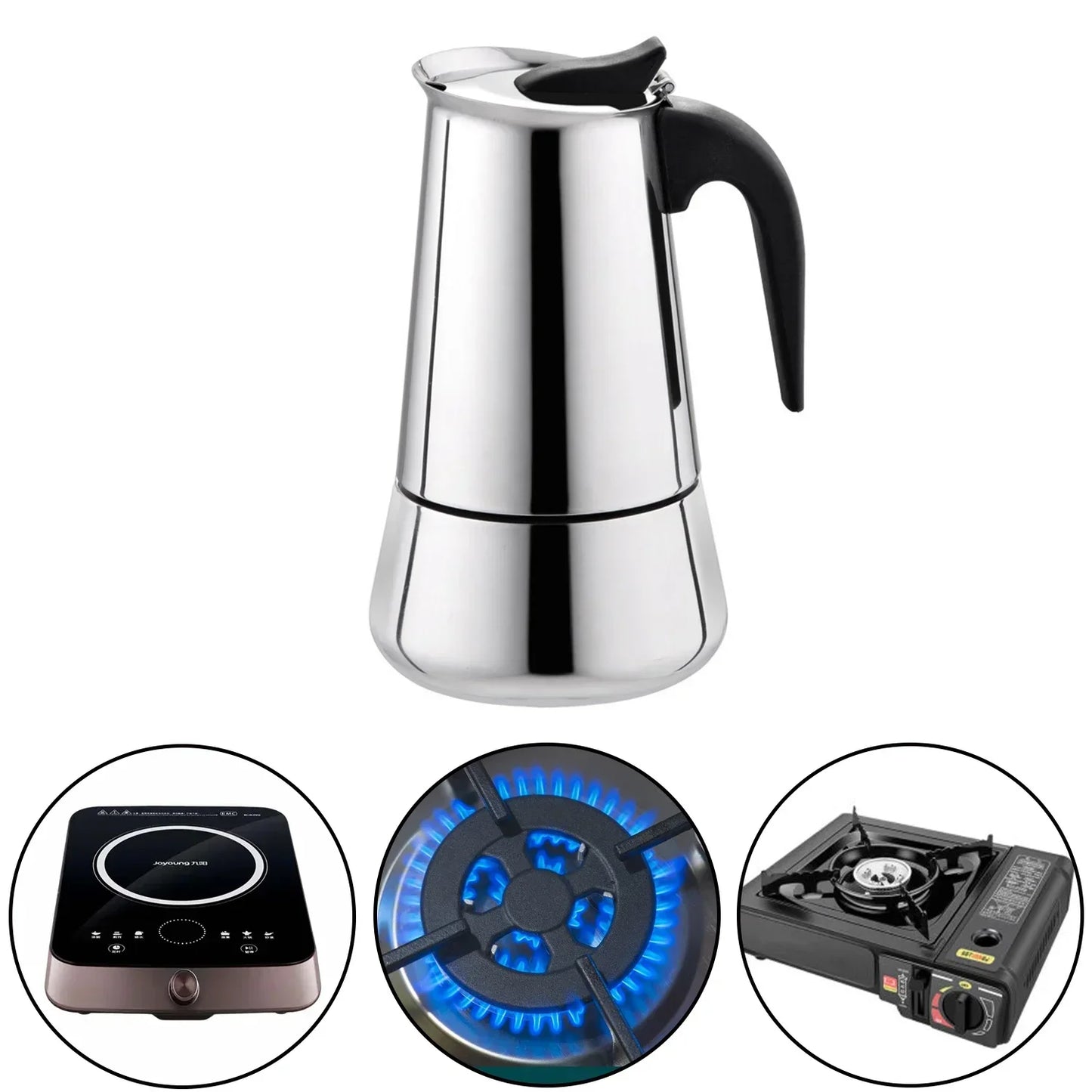 Classic Coffee Pot,Coffee Maker for Brewed Cafeteras Stovetop Espresso American Style,2~12 Cups(100~600 ML), Stainless Steel