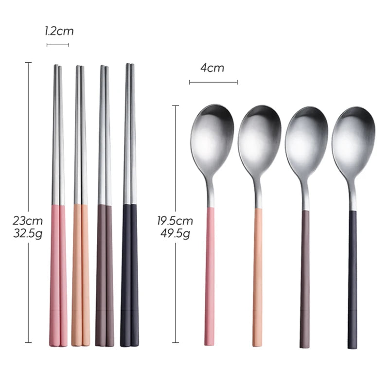 8Pcs Stainelss Steel Cutlery Set Korean Spoons Chopsticks Tableware Set Spoon Chopsticks Dinnerware Set Kitchenware Dinner Set