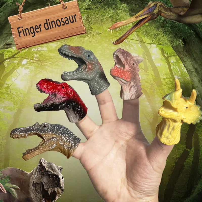 5pcs Finger Dinosaur Puppet Toys Battle Role Play Toy Velociraptor Mini Hand Animal Model Doll Soft Rubber Gloves Gifts for Boys