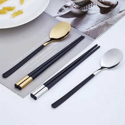 Tableware Set Stainelss Steel Cutlery Set Korean Spoons Chopsticks Dinner Set Kitchenware Dinnerware Set Spoon Cutlery Set